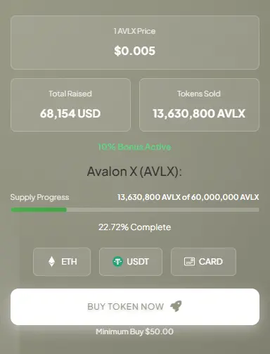 Avalon X Presale Crosses $68K as 22% of Tokens Already Sold